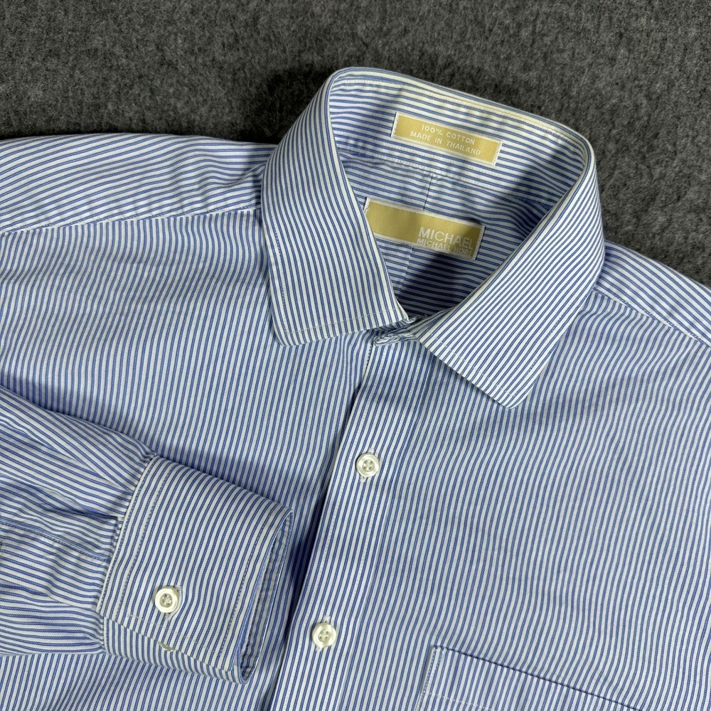 Michael Kors Mens‎ Blue White Striped Cotton Long Sleeve Button Down Shirt